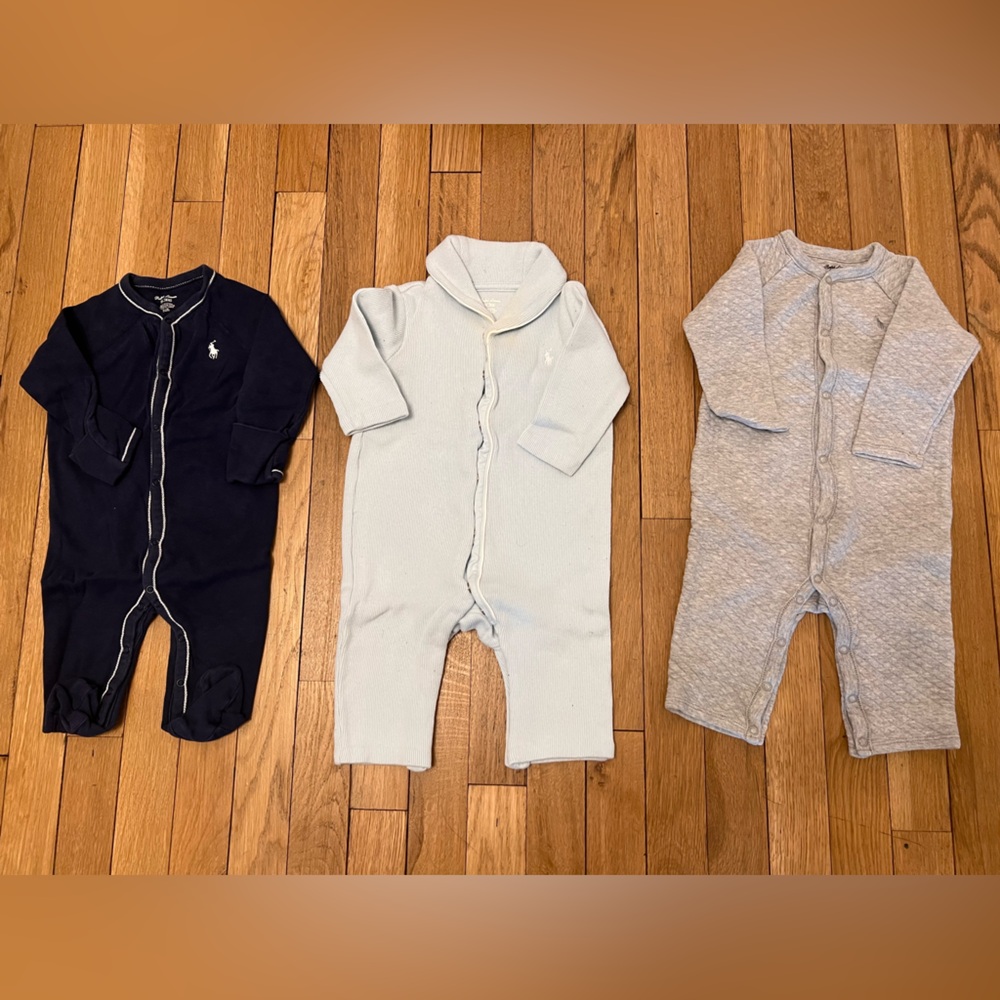 Ralph Lauren Baby Boy Coverall Bundle Knit and Cotton Jersey Footed Coverall pjs